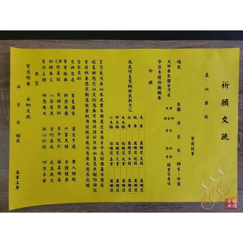 祈願補運補庫疏文