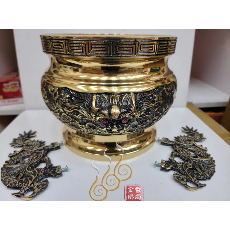 七吋龍頭神明爐／7吋香佛爐／純銅／龍耳／附贈香灰
