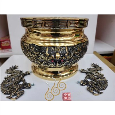 七吋龍頭神明爐／7吋香佛爐／純銅／龍耳／附贈香灰