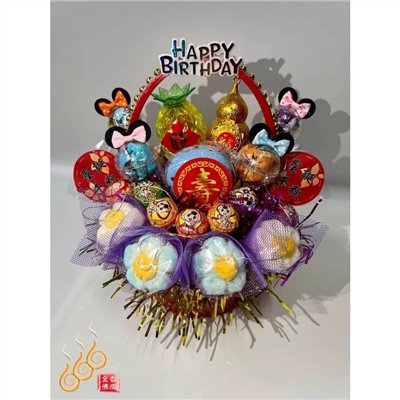 祝壽糖果花籃／免運費／敬神祝壽聖誕／可客製敬獻字卡／糖果花禮籃