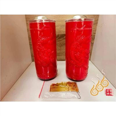 特大酥油雙龍燈／酥油龍燭／13天／點光明／祝壽／祈安／紅黃